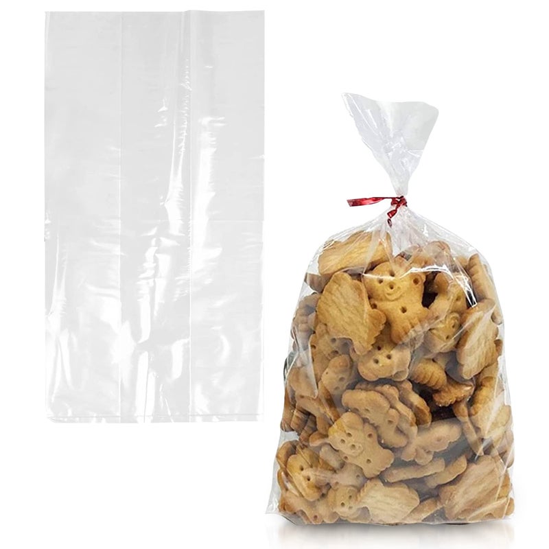 APQ Supply APQ Clear Gusseted Poly Bags, 6 x 3 x 12 Inches. Pack of 100 Waterproof Side Gusseted Plastic Bags with Open Top. 2 Mil Thick Flat Bottom Clear Bag for Packaging Popcorn, Cookies, Bread - Image 1
